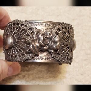 Art Deco Bracelet Gun Metal Hinge Chunky Vintage Mid-Century Modern